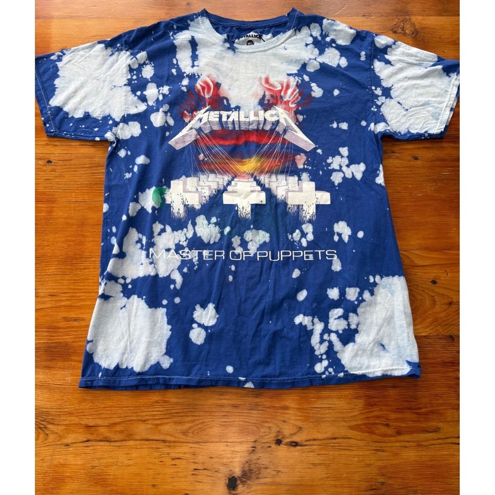 Metallica Master of Puppets tye dye graphic band tee blue white medium new